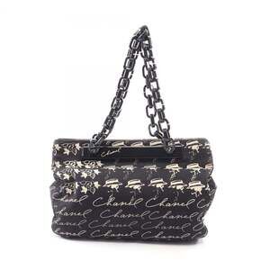 CHANEL Black Canvas Logo Tote Bag